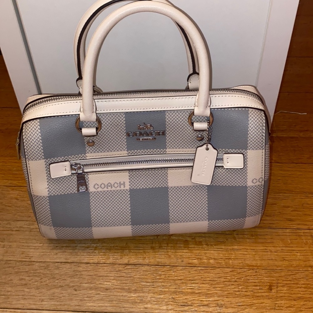 Rare blue and white Coach buffalo plaid purse